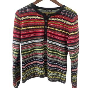 600 West Women's M  Multi Fair Isle Knit Henley Sweater M Fisherman Grannycore